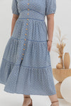 Embroidered Smocked Back Midi Dress (Sky Blue)