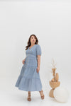 Embroidered Smocked Back Midi Dress (Sky Blue)