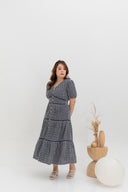 Embroidered Smocked Back Midi Dress (Navy)