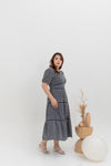 Embroidered Smocked Back Midi Dress (Navy)