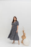 Embroidered Smocked Back Midi Dress (Navy)