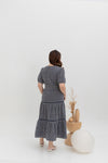 Embroidered Smocked Back Midi Dress (Navy)