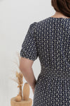 Embroidered Smocked Back Midi Dress (Navy)