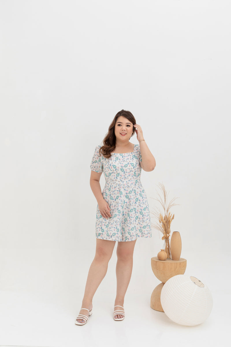 Square Neck Embroidered Romper  (Floral)