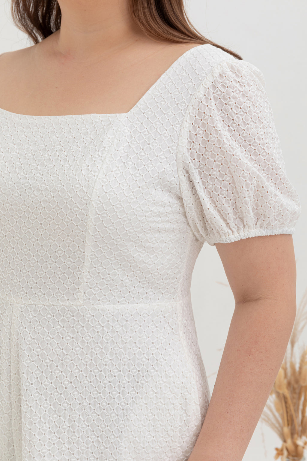 Square Neck Embroidered Romper (White)