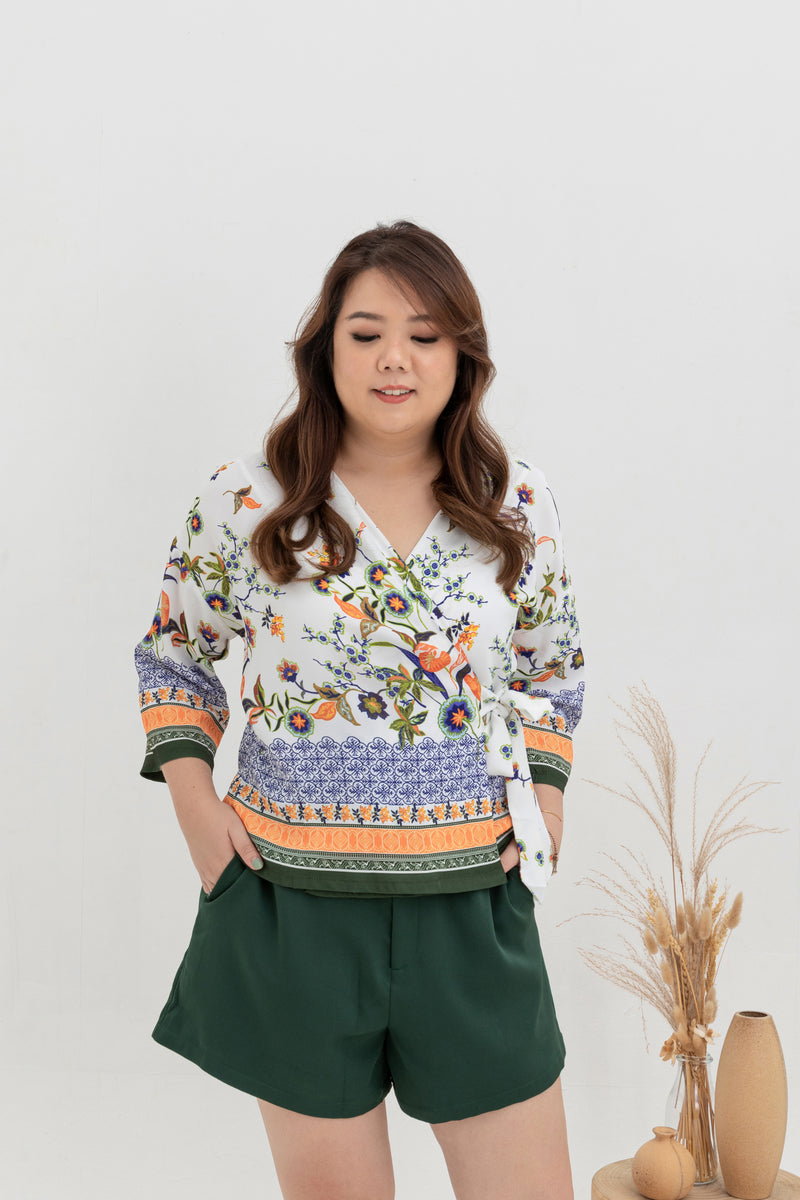 Self-Tie Printed Top (Emerald)