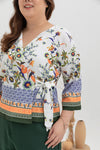 Self-Tie Printed Top (Emerald)