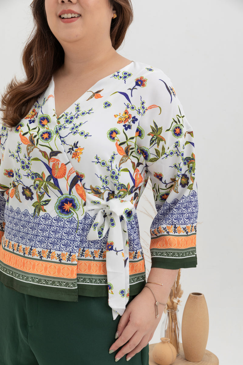 Self-Tie Printed Top (Emerald)