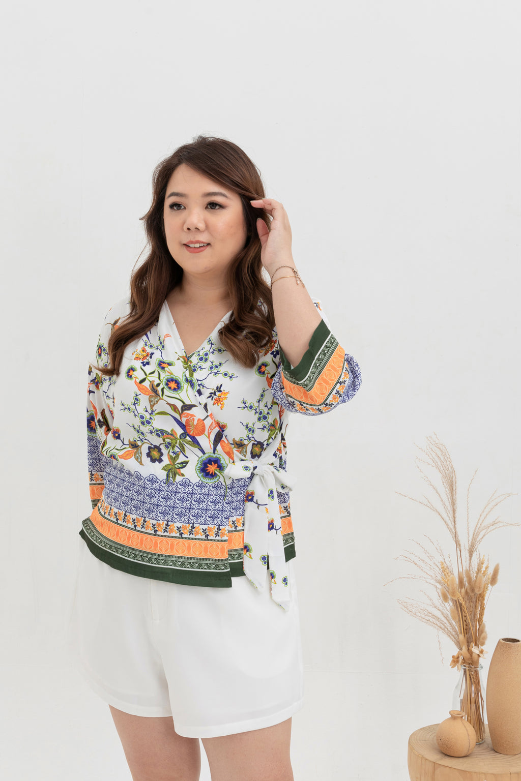 Self-Tie Printed Top (Emerald)