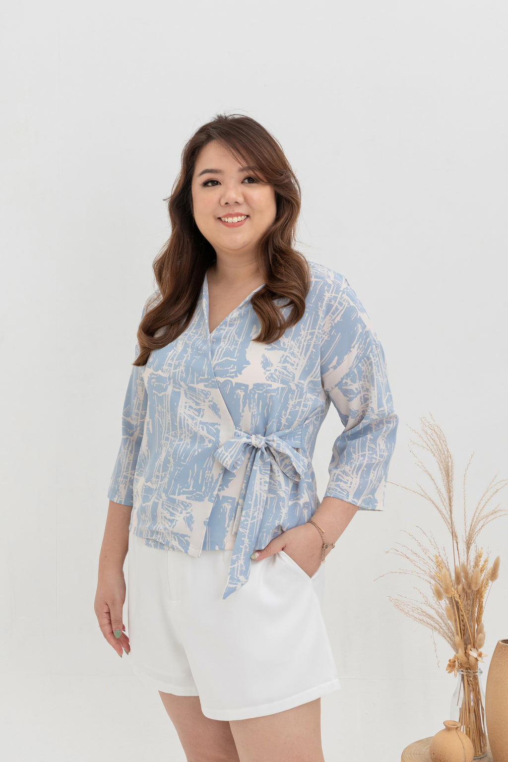 Self-Tie Printed Top (Blue)