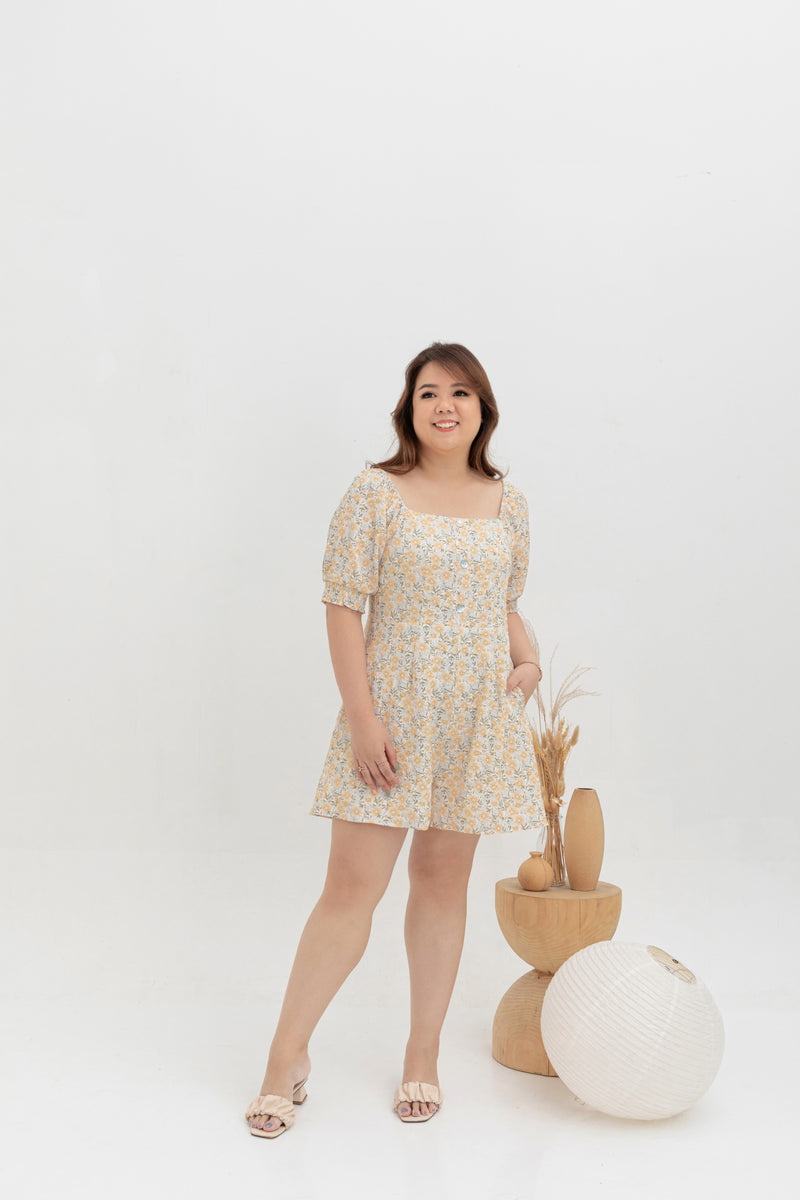 3-way Smocked-back Floral Romper (Yellow Daisy)