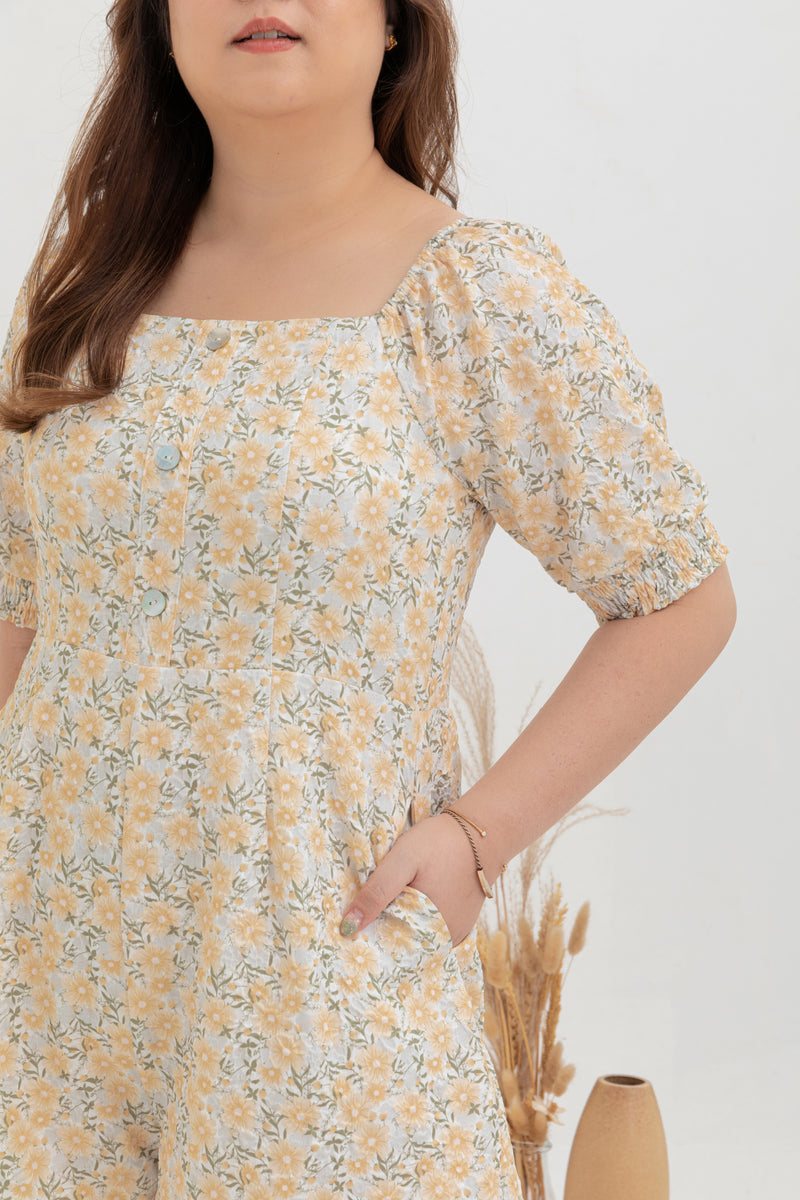 3-way Smocked-back Floral Romper (Yellow Daisy)