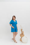 Front Zip Linen Romper (Blue)