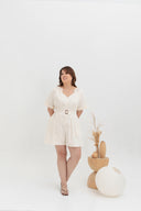 Front Zip Linen Romper (White)