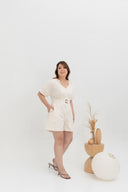 Front Zip Linen Romper (White)