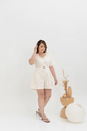 Front Zip Linen Romper (White)