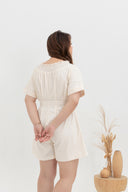 Front Zip Linen Romper (White)