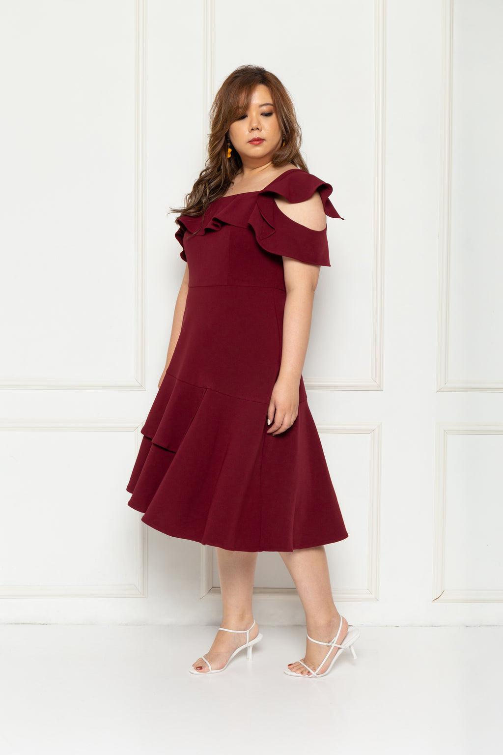 Toga Cold-Shoulder Frills Dress (Red), Dress - 1214 Alley