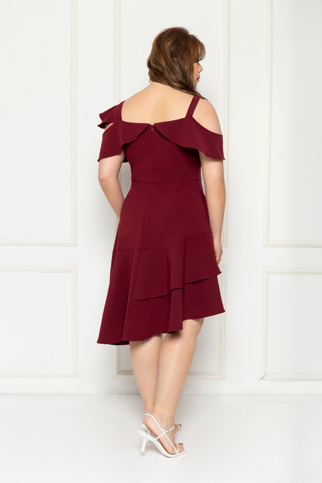 Toga Cold-Shoulder Frills Dress (Red), Dress - 1214 Alley