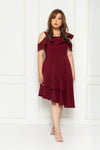 Toga Cold-Shoulder Frills Dress (Red), Dress - 1214 Alley