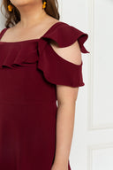 Toga Cold-Shoulder Frills Dress (Red), Dress - 1214 Alley
