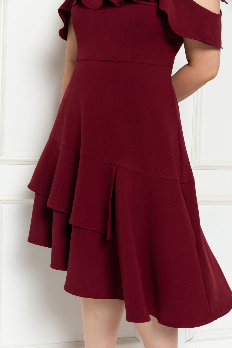 Toga Cold-Shoulder Frills Dress (Red), Dress - 1214 Alley