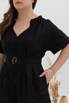 Front Zip Linen Romper (Black)