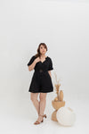 Front Zip Linen Romper (Black)