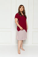 Pleated Colour Block Dress (Maroon), Dress - 1214 Alley