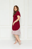 Pleated Colour Block Dress (Maroon), Dress - 1214 Alley