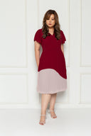 Pleated Colour Block Dress (Maroon), Dress - 1214 Alley