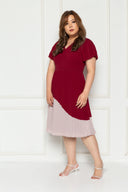 Pleated Colour Block Dress (Maroon), Dress - 1214 Alley