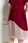 Pleated Colour Block Dress (Maroon), Dress - 1214 Alley