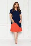Pleated Colour Block Dress (Navy), Dress - 1214 Alley