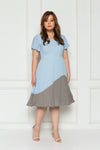 Pleated Colour Block Dress (Powder Blue), Dress - 1214 Alley