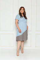Pleated Colour Block Dress (Powder Blue), Dress - 1214 Alley