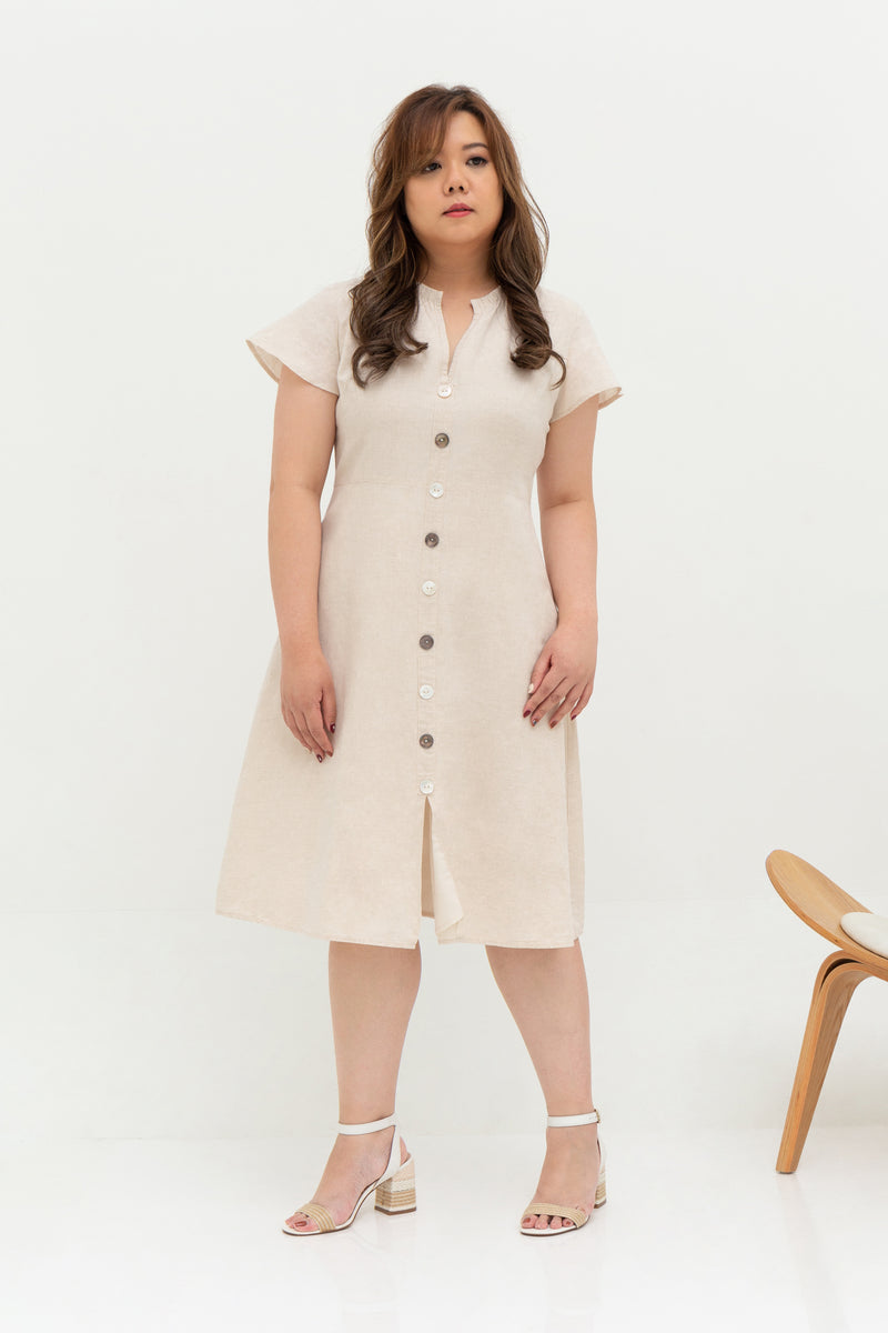 Buttons Linen Dress (Creme), Dress - 1214 Alley