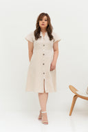Buttons Linen Dress (Creme), Dress - 1214 Alley