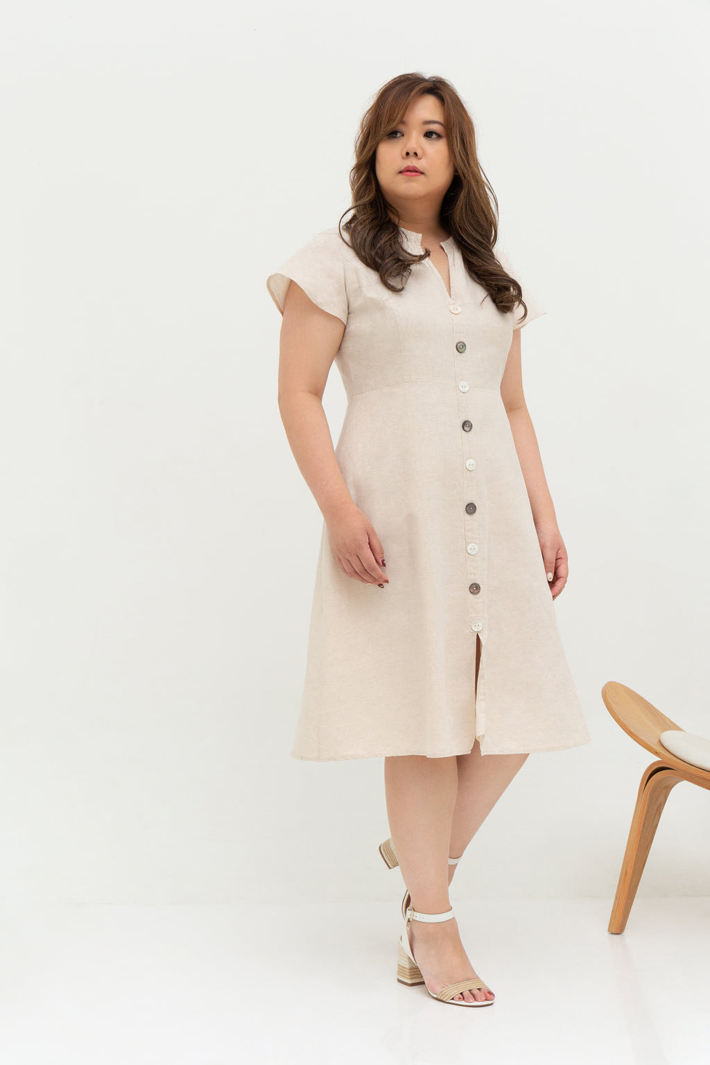 Buttons Linen Dress (Creme), Dress - 1214 Alley