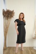 Side Slit Midi Dress - (Black)