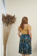 Cold Shoulder Gathered Waist Dress - (ELTWINE x AIRIN - Fields of the Valley in Mustard)
