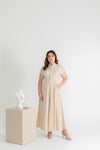 Front Button Mandarin Collar Wide Leg Jumpsuit (Creme)