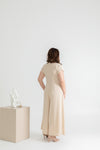 Front Button Mandarin Collar Wide Leg Jumpsuit (Creme)