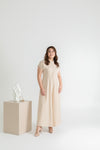 Front Button Mandarin Collar Wide Leg Jumpsuit (Creme)