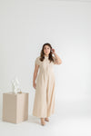 Front Button Mandarin Collar Wide Leg Jumpsuit (Creme)