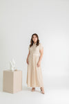 Front Button Mandarin Collar Wide Leg Jumpsuit (Creme)