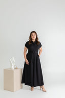 Front Button Mandarin Collar Wide Leg Jumpsuit (Black)