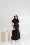 Front Button Mandarin Collar Wide Leg Jumpsuit (Black)