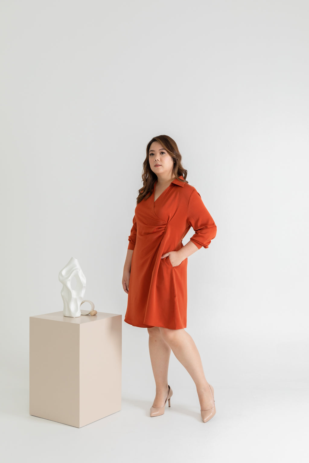 Inner Wrap Shirt Dress (Paprika)