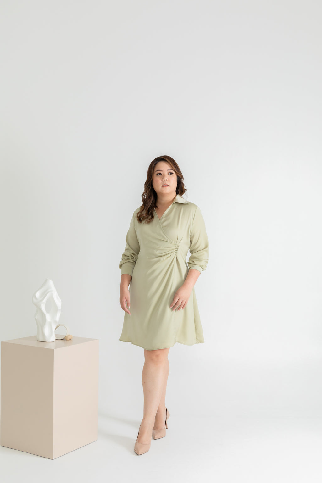 Inner Wrap Shirt Dress (Green Apple)